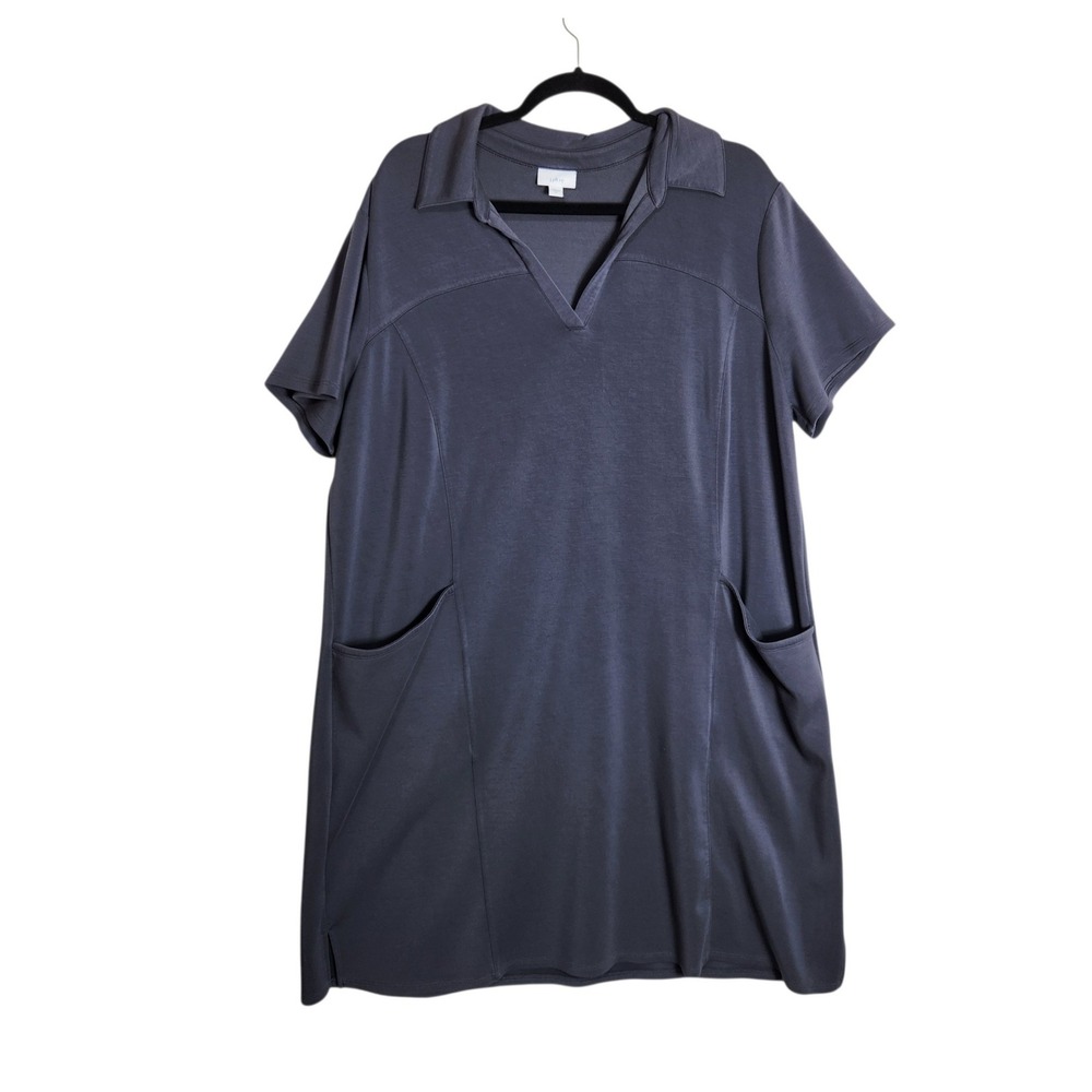 J. Jill Fit Womens 2X Gray Short Sleeve Polo Dress Pockets